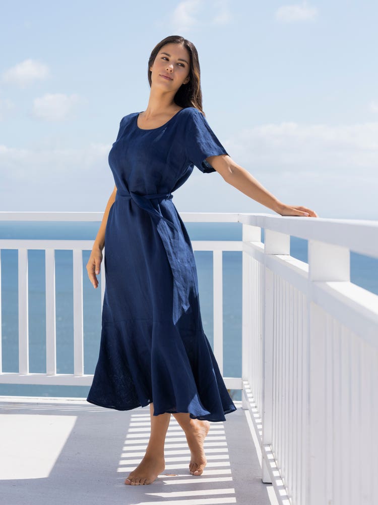Legant Vintage %100 Keten Midi Elbise